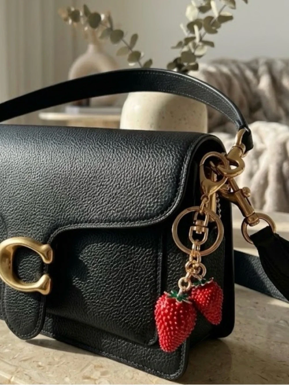 Gold Strawberry Keychain - Red Enamel Fruit Bag Charm Unbranded NWOT